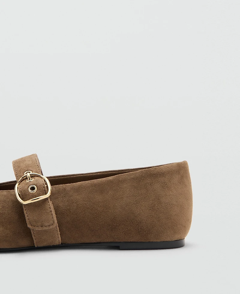 Mango Women's Buckle Strap Leather Ballerina