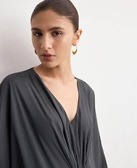 Mango Women's Three-Quarter Sleeves Draped Dress