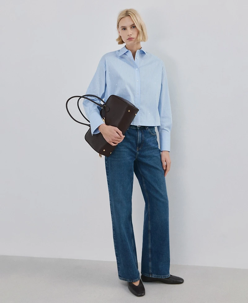 Mango Women's Strass Striped Crop Top