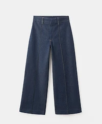 Mango Women's Stitching Detail High-Waisted Wide Leg Jeans