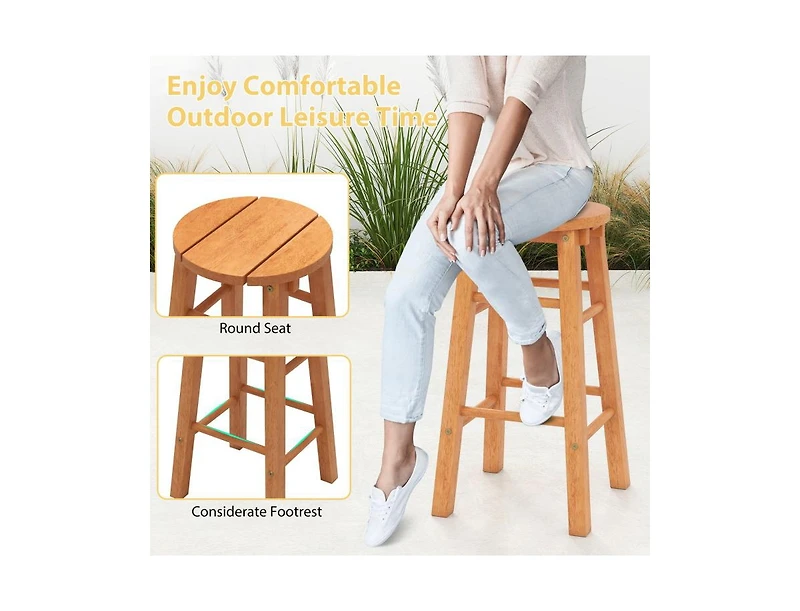 Slickblue Set of 2 Outdoor 24-Inch Wood Bar Stools with Footrest