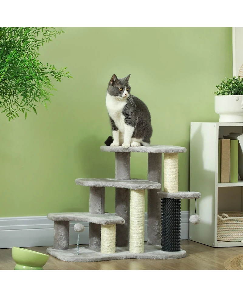 Aostirmotor 2-in-1 Cat Tree & Pet Stairs with Scratching Posts & Toy Balls, for High Beds & Couches