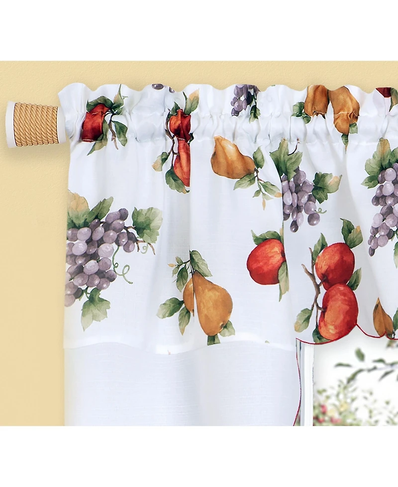 Kate Aurora Embroidered Fruit Medley 3 Piece Cafe Rod Pocket Kitchen Curtain And Valance Set