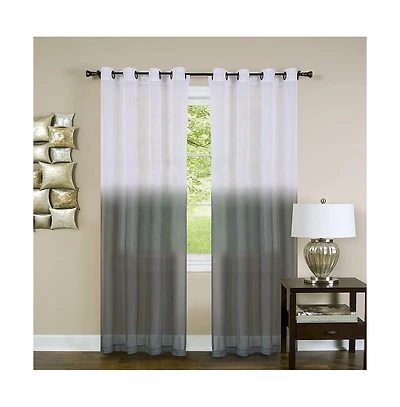 Kate Aurora Tropical Living Semi Matte Sheer Ombre Chic Grommet Top Window Curtains - 52 in. W x 84 L