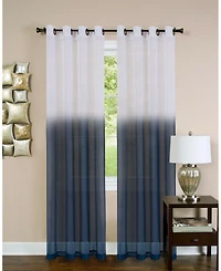 Kate Aurora Tropical Living Semi Matte Sheer Ombre Chic Grommet Top Window Curtains - 52 in. W x 84 L