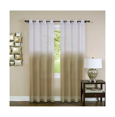 Kate Aurora Tropical Living Semi Matte Sheer Ombre Chic Grommet Top Window Curtains - 52 in. W x 84 L