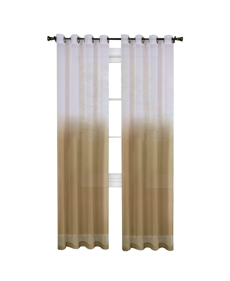 Kate Aurora Tropical Living Semi Matte Sheer Ombre Chic Grommet Top Window Curtains - 52 in. W x 84 L