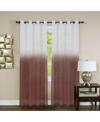 Kate Aurora Tropical Living Semi Matte Sheer Ombre Chic Grommet Top Window Curtains - 52 in. W x 84 L