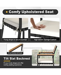 Gymax Set Of 4 Patio Furniture Set Acacia Wood & Metal Frame Umbrella 1 table