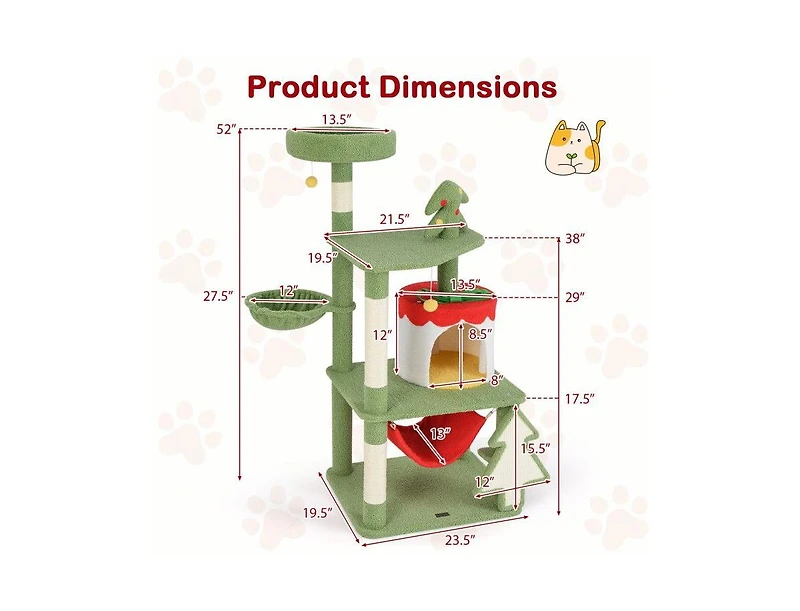 Aostirmotor Christmas Cat Tree with Sisal Scratching Posts & Gift Box Condo, Holiday Pet Furniture