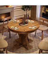 Tribesigns 39.4" Solid Wood Dining Table, Farmhouse Round Kitchen Table for Dining Room