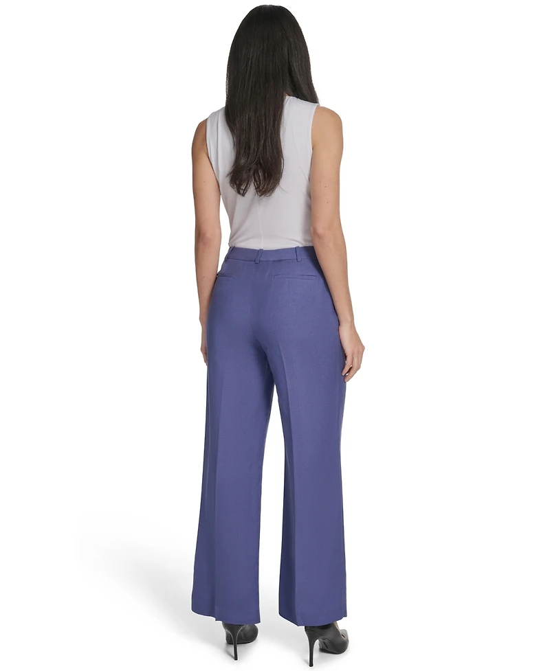 Calvin Klein Petite Mid-Rise Zip Closure Wide-Leg Pants