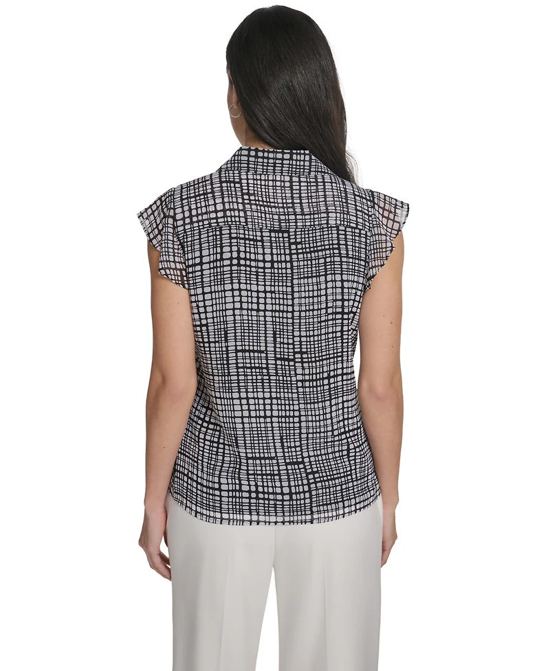 Calvin Klein Petite Collared Neck Short-Sleeve Top