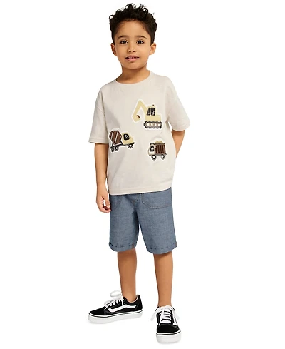 Kids Headquarters Boys' 2T-5T Short-Sleeve T-Shirt and Denim Shorts, 2-Piece Set