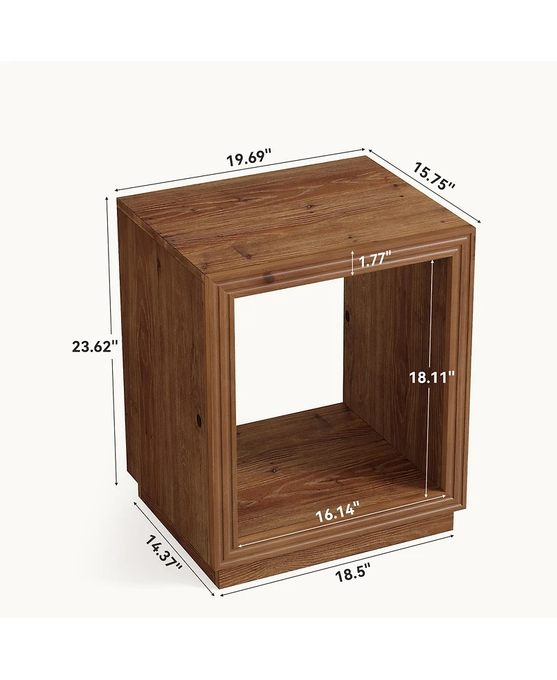 Tribesigns Solid Wood Side Table, Wooden End Table with 2-Tier Storage Shelf, Farmhouse Small Nightstand