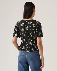 Levi's Women's V-Neck Floral-Print Short-Sleeve Blouse