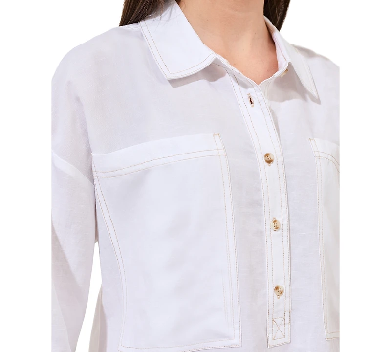 Tribal Women's Flowy Slub Woven Popover Tunic Top