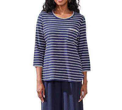 Tribal Women's Textured Stripe Knit 3/4-Sleeve Top