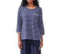 Tribal Women's Textured Stripe Knit 3/4-Sleeve Top