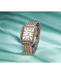 Stuhrling Women s 4090 34mm Crystal-Accented Rectangular Stainless Steel Bracelet Watch with Mother-of-Pearl Dial
