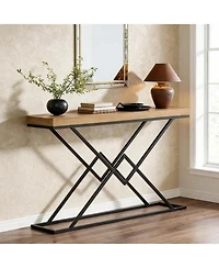 Tribesigns Solid Wood Console Table, 47.2" Industrial Entryway Table with Geometric Metal Frame