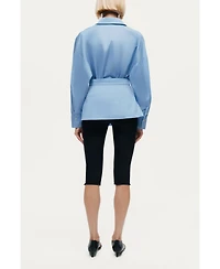 Nocturne Women's Belted V-Neck Poplin Shirt