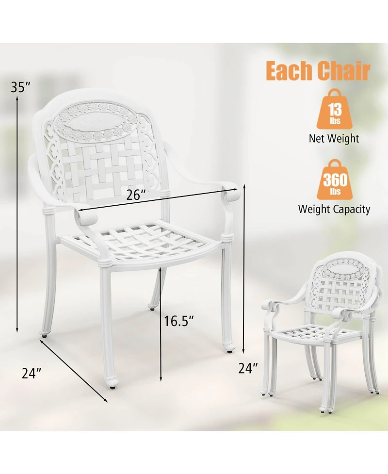 Gymax Set Of 2 Patio Cast Aluminum Armrest Chairs Dining Stackable Outdoor Chair