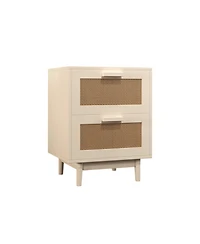 Rainsken Rattan Nightstand with 2 Faux Rattan Drawers, Wood Storage End Table Bedside Table for Living Room, Bedroom