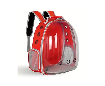 Breathable Transparent Pet Carrier Bag for Cats & Small Dogs – Portable Space Capsule with Zipper, Red, Ideal for Travel & Outdoor Adventures