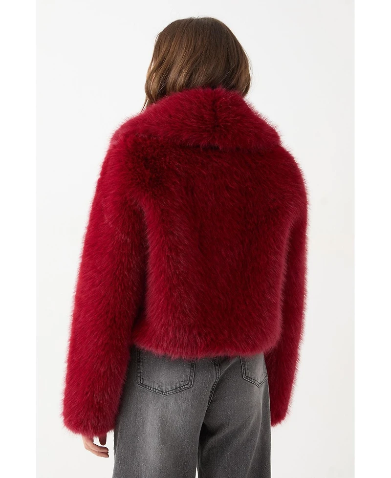 MissPap Women's Faux Fur Cropped Collar Coat