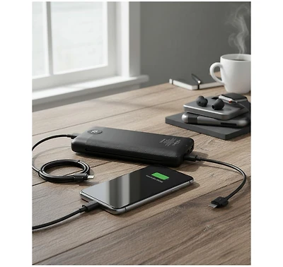 3p Experts All-in-One 10,000mAh Power Bank with Built-in Cables & Wall Plug