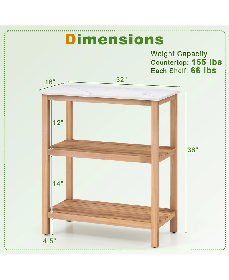 Gymax 3-Tier Patio Garden Potting Bench Table with Acacia Wood 2 Slatted Shelves