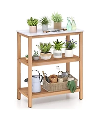 Gymax 3-Tier Patio Garden Potting Bench Table with Acacia Wood 2 Slatted Shelves