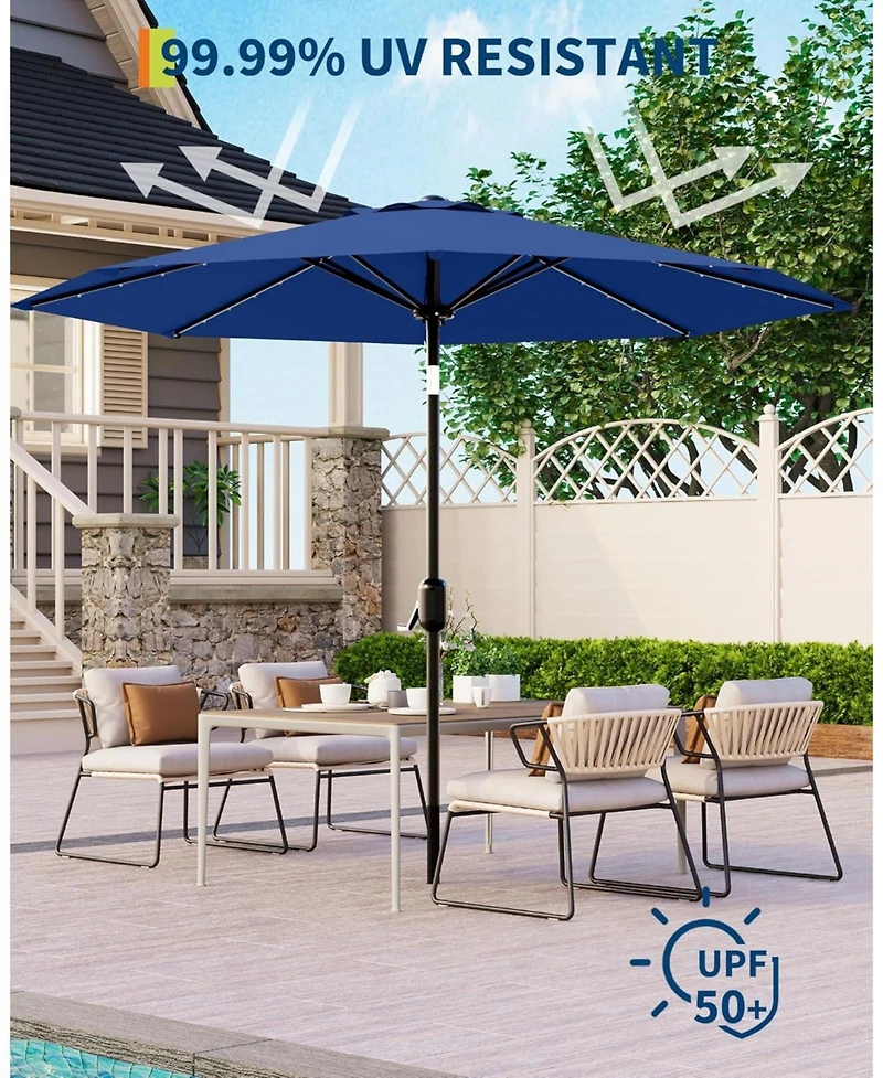 gaomon 9 ft Patio Umbrella with Solar Led Lights, Tilt Crank, 8-Rib Table Umbrella for Outdoor, Deck & Pool