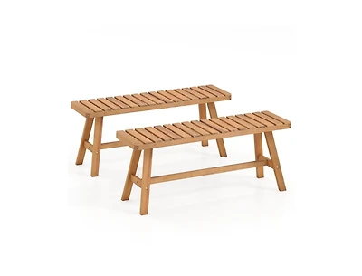 Slickblue Set of 2 Acacia Wood Outdoor Garden Benches with Slatted Seats