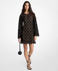 Michael Kors Women's Crochet Crewneck Long-Sleeve Mini Dress