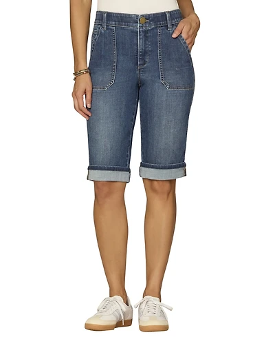 Democracy Petite Mid-Rise Uncuffed Button Closure Denim Shorts