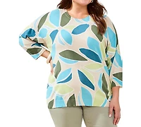 Tribal Plus Printed 3/4-Sleeve Crew Neck Sweater