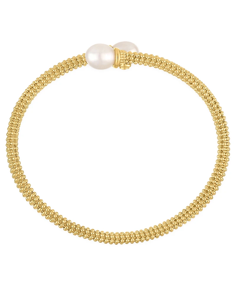 Macy's Cultured Freshwater Pearl (7.5-8mm) Bypass Coil Bangle Bracelet in 14k Gold over Sterling Silver