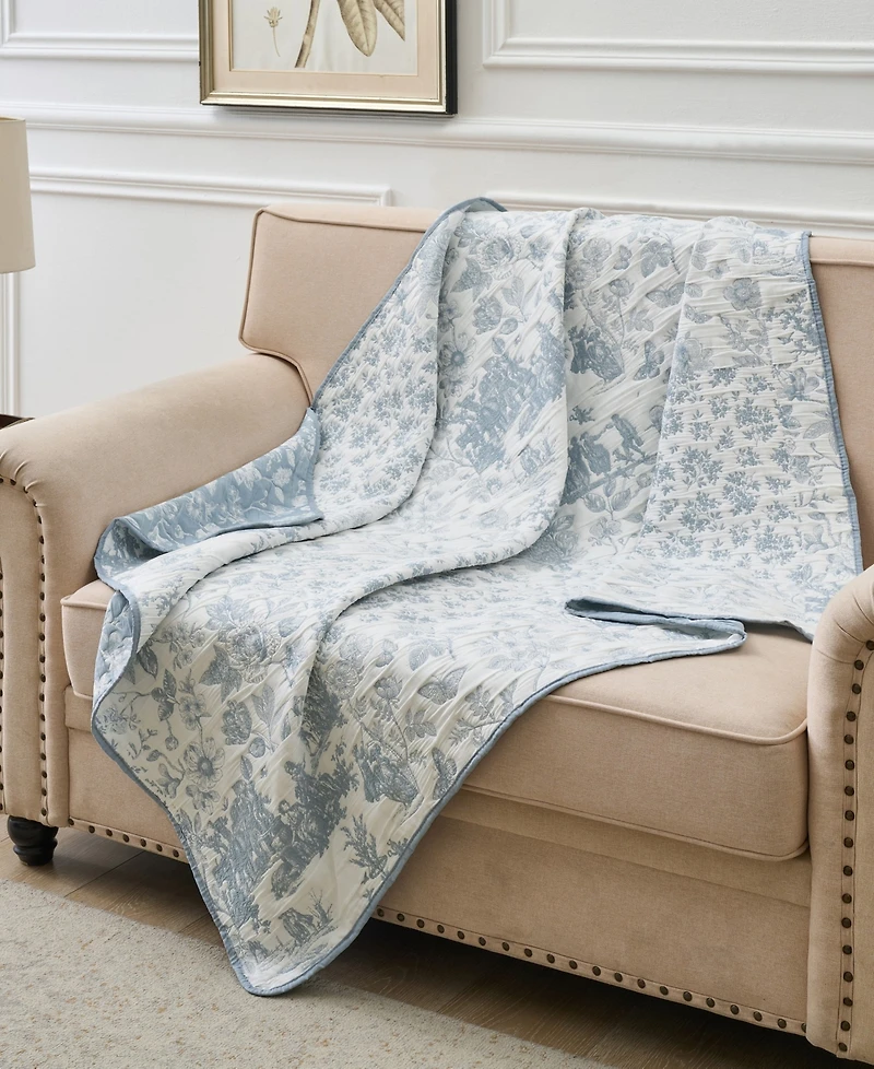 Greenland Home Fashions Patchwork Toile Reversible Matelasse Throw, 50" x 60"