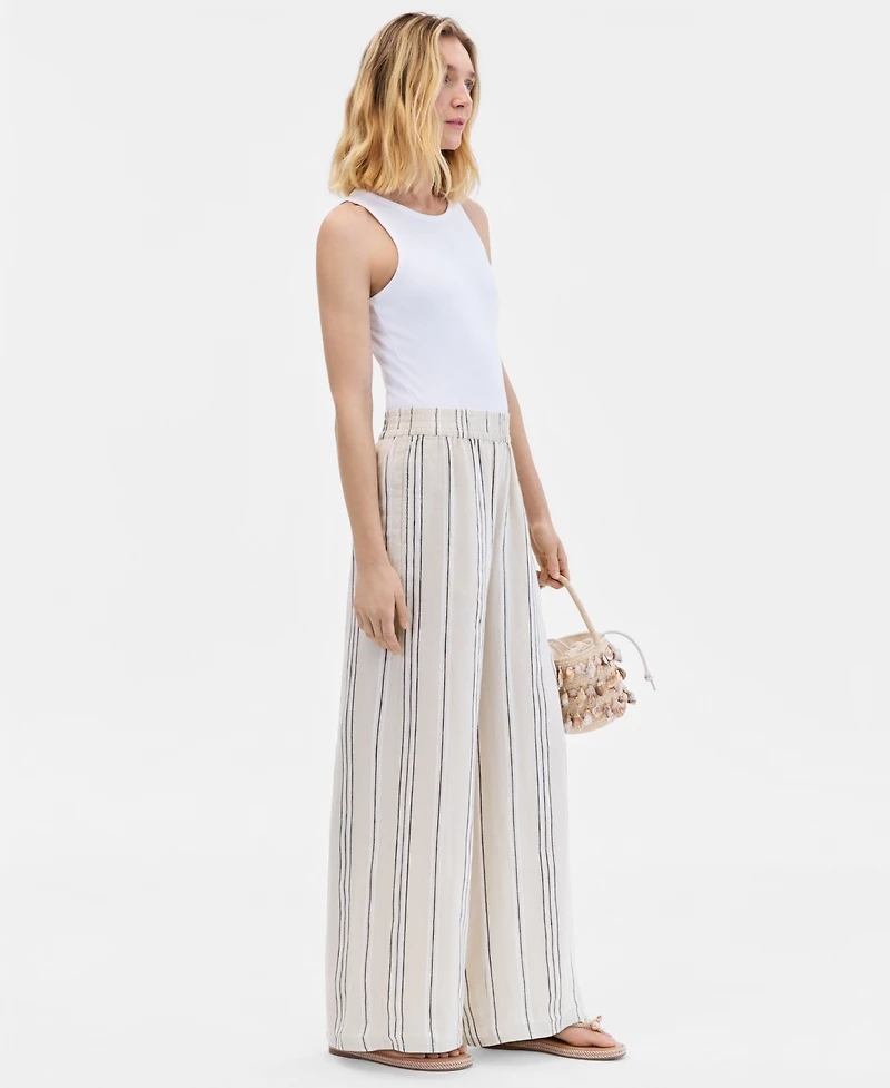 I.n.c. International Concepts Women's Stripe Linen-Blend Wide-Leg Pants, Macy's Exclusive