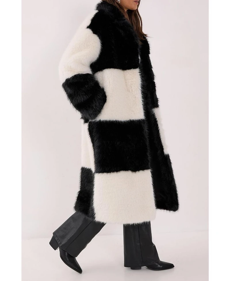 Nasty Gal Women's Mono Check Faux Fur Coat