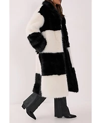 Nasty Gal Women's Mono Check Faux Fur Coat