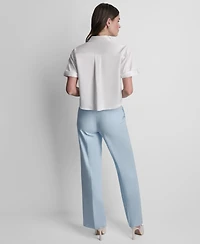 Dkny Petite Crinkle Short-Sleeve Camp Shirt