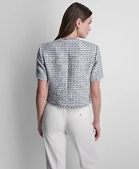 Dkny Petite Tweed Cropped Button Front Jacket