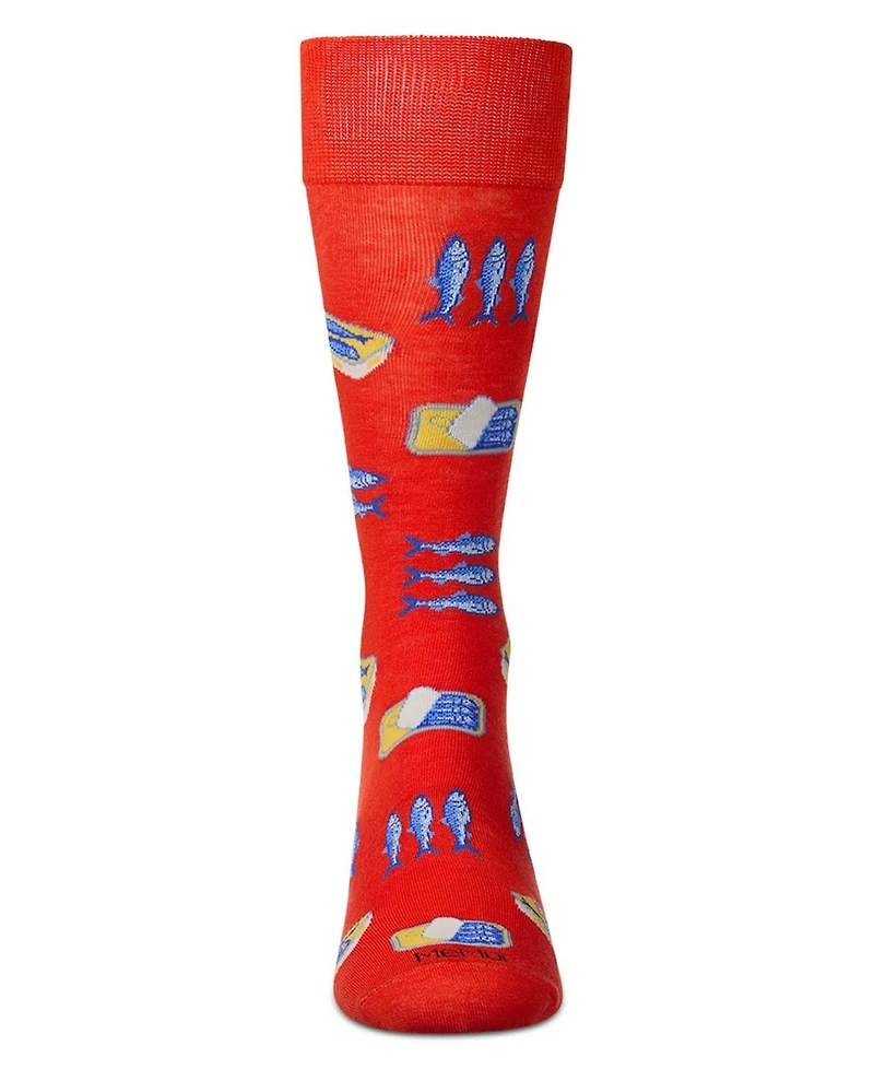 MeMoi Men's Sardines Print Novelty Crew Socks
