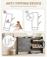 gaomon Shoe Storage Cabinet with 2 Flip Drawers, Freestanding Organizer Wooden Legs for Entryway, Farmhouse Slim Cabinet, Black