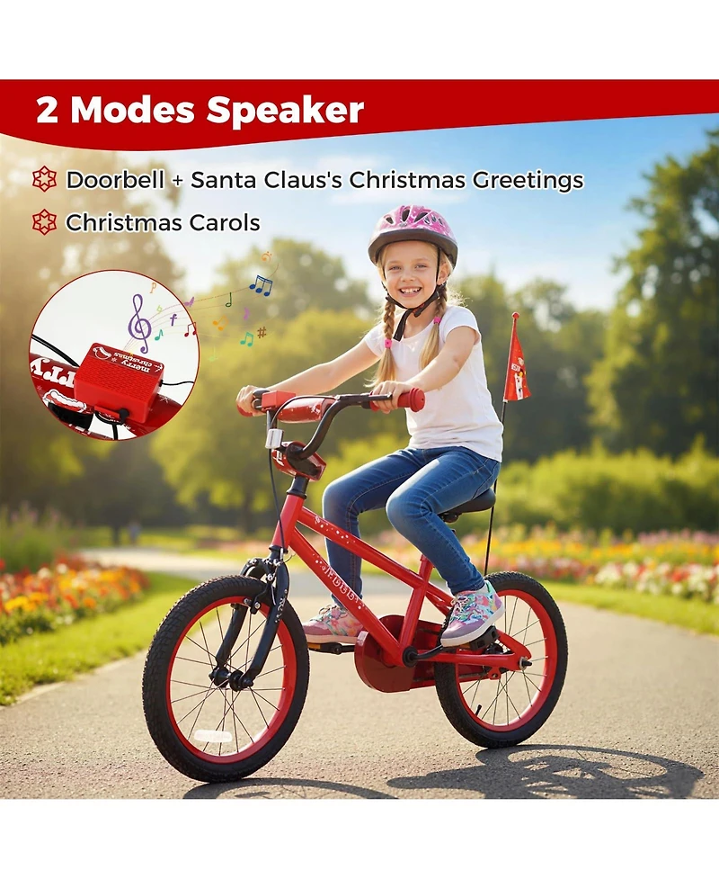 Mecale 16 Inch Kids Bike Adjustable with Christmas Music & Flag for Aged 4-7 Years Old
