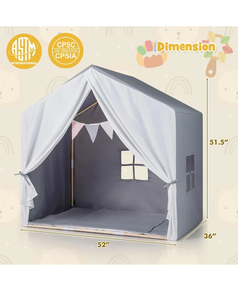 Mecale Kids Play Tent with Washable Cotton Mat and Flag Banner, Indoor Playhouse