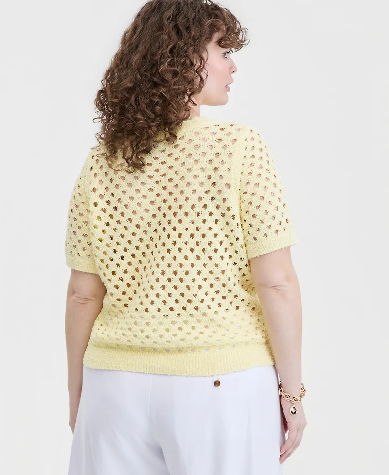 On 34th Trendy Plus Open-Knit Short-Sleeve Sweater, Macy's Exclusive